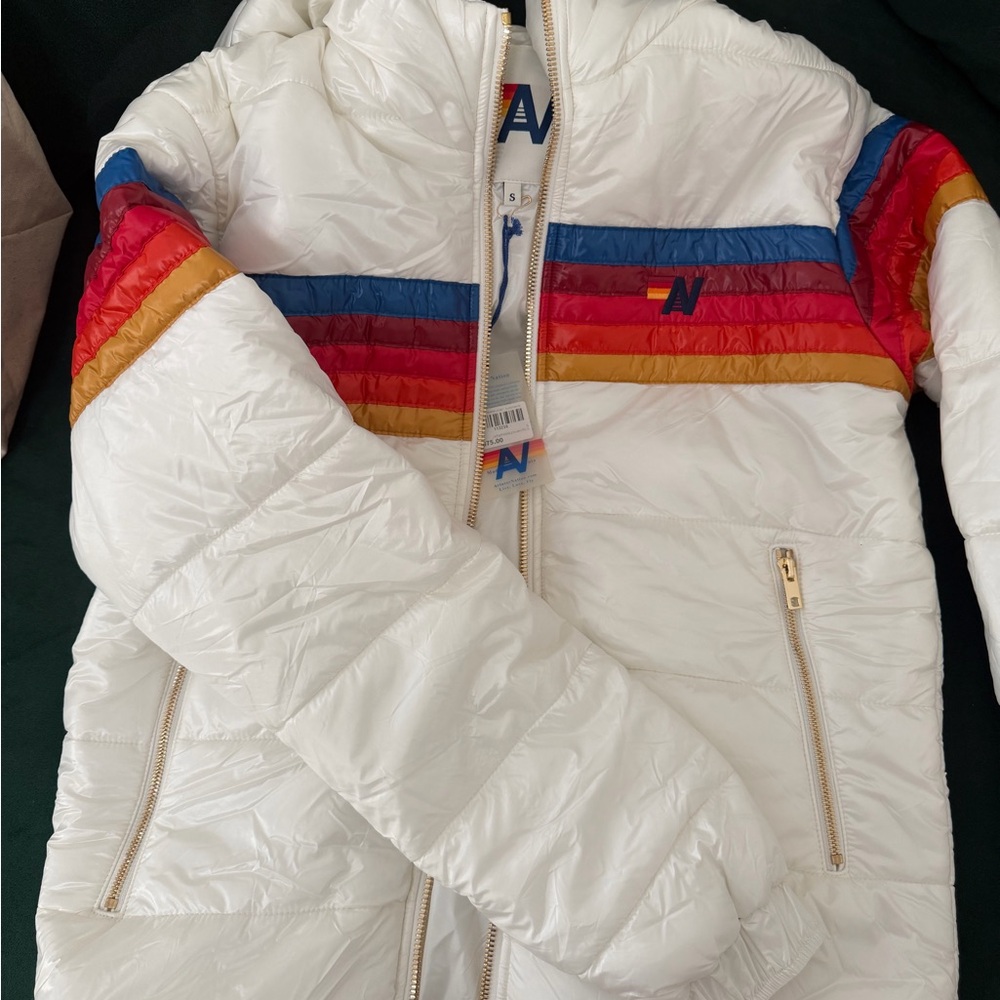 NEW! Aviator Nation White Jacket with signature rainbow wrap around back logo. - Picture 4 of 7